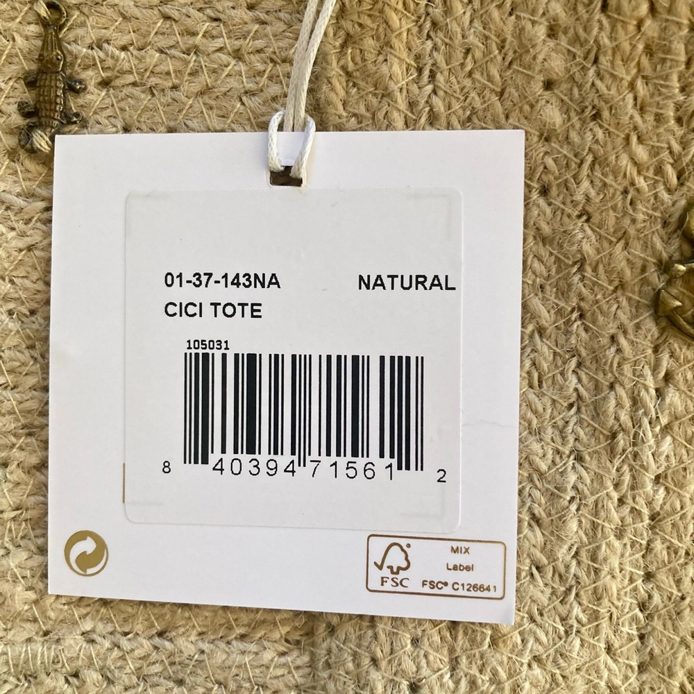 NEW Shiraleah Cici Natural Tote Bag Large Jute Sea Animal Charms Tan  12 x 22 - Picture 13 of 14